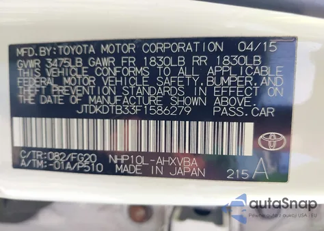 2015 Toyota Prius C Two from USA, damaged, VIN JTDKDTB33F1586279